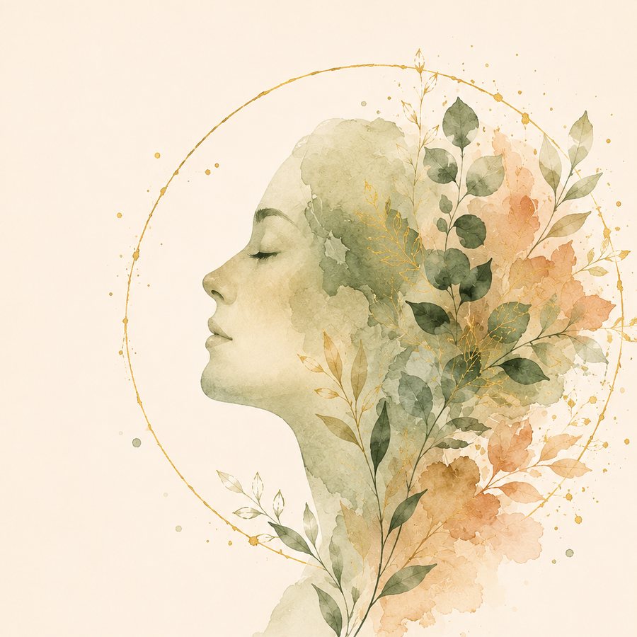 A serene watercolour profile blooming with botanicals